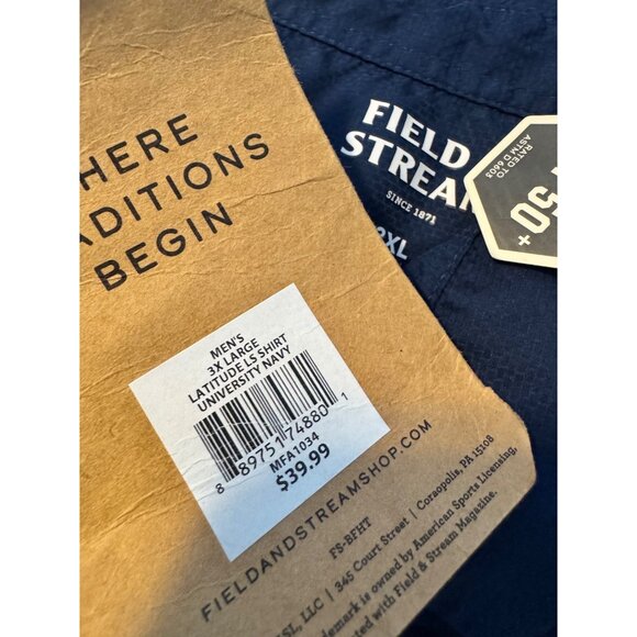 Field & Stream Men’s Size 3 XL Latitude LS Navy UPF 50+ $40 Button Up NWT Fishin - Picture 8 of 11